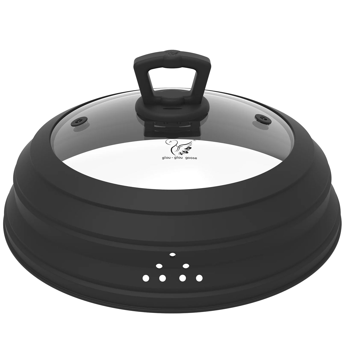 11.8 inch Vented Glass Microwave Splatter Cover with Collapsible Silicone, Black F5350