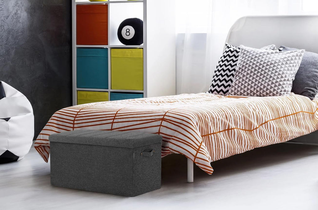 Foldable Tufted Storage Bench Ottoman, Gray R5724