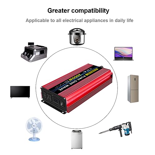 1000 Watt Pure Sine Wave Power Inverter DC 12V to AC 110V 120V with 2 AC Outlets LCD Display K96071