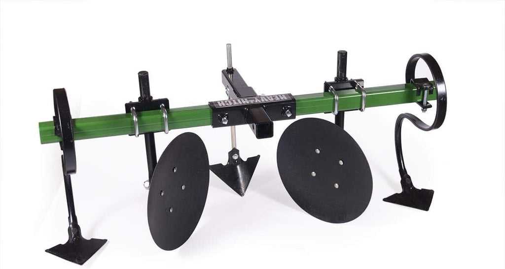 Green Powdercoated Disc Cultivator Garden Bedder Attachment with S-Tines and Row Maker Insert W607407