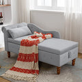 Gray Velvet Upholstered Lounge Chair with Storage and Pillow K176