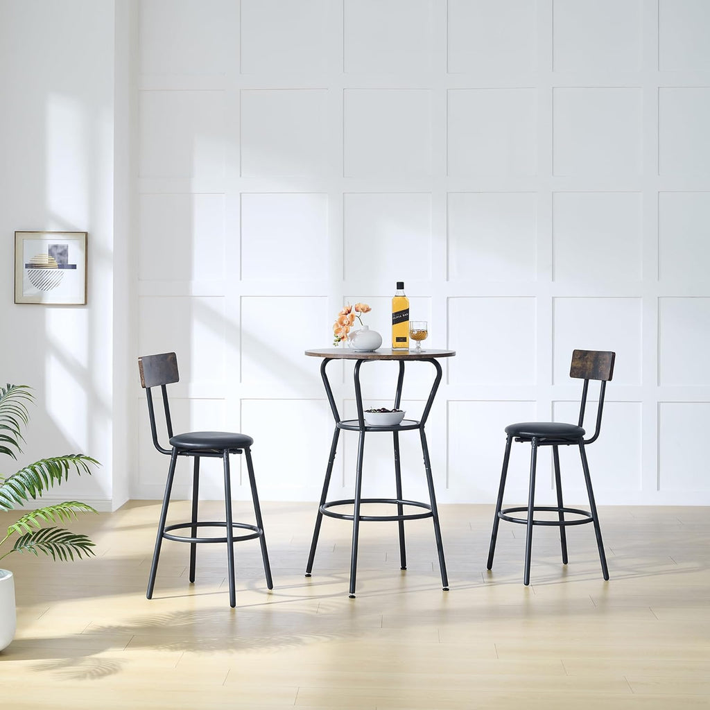 Antique Brown 3-Piece Round Bar Table with 2 Barstools X46193