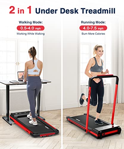 Under Desk Treadmill, 2 in 1 Motorized Portable Foldable Walking Pad with Remote Control B556