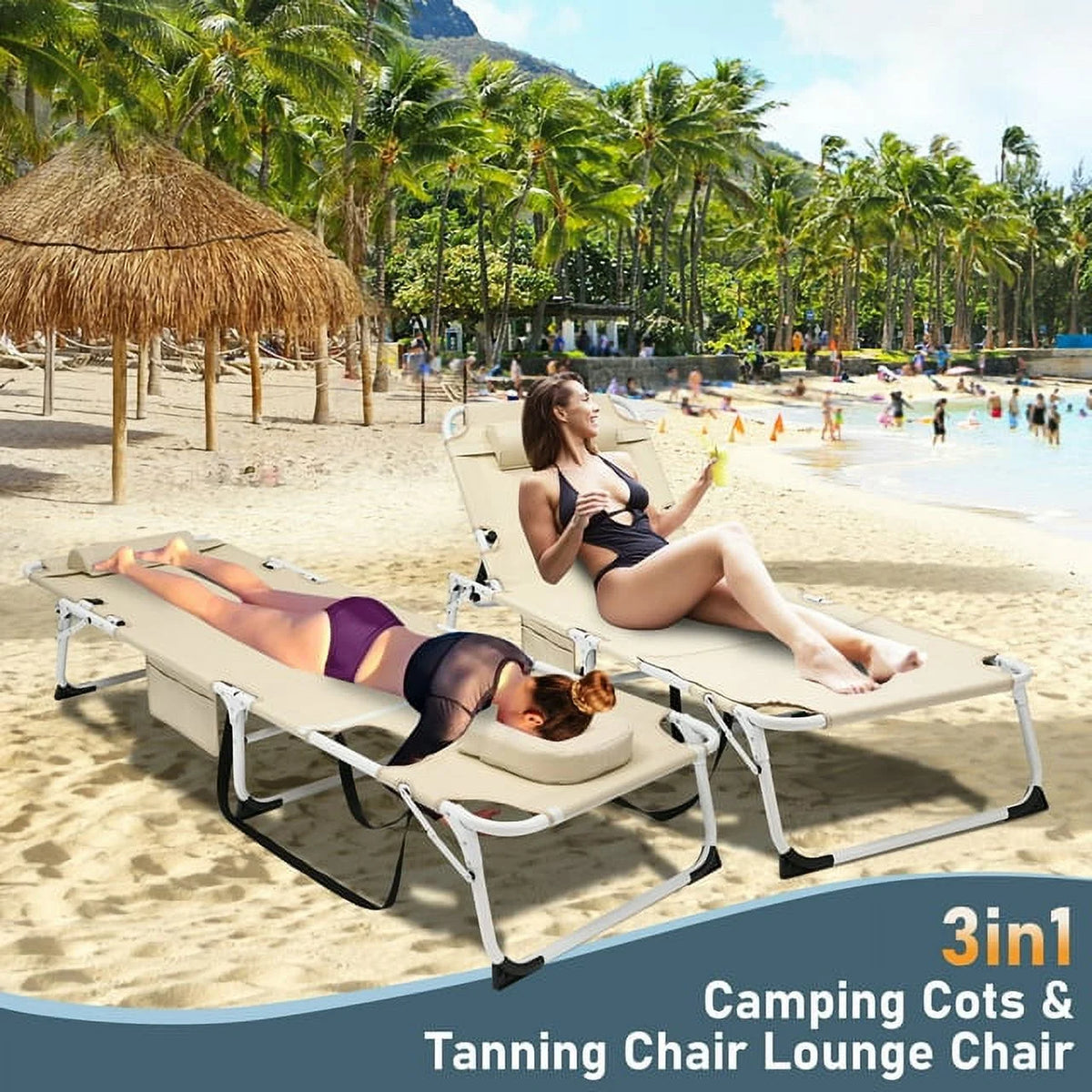 Heavy Duty Tanning Chair with Face & Arm Holes Adjustable 5-Position Folding Chaise Lounge Chair K980901