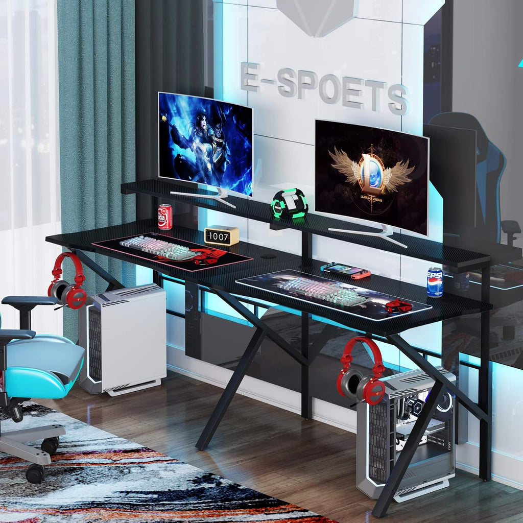 78 inches Double Computer Desk with Hutch Monitor Shelf N56719