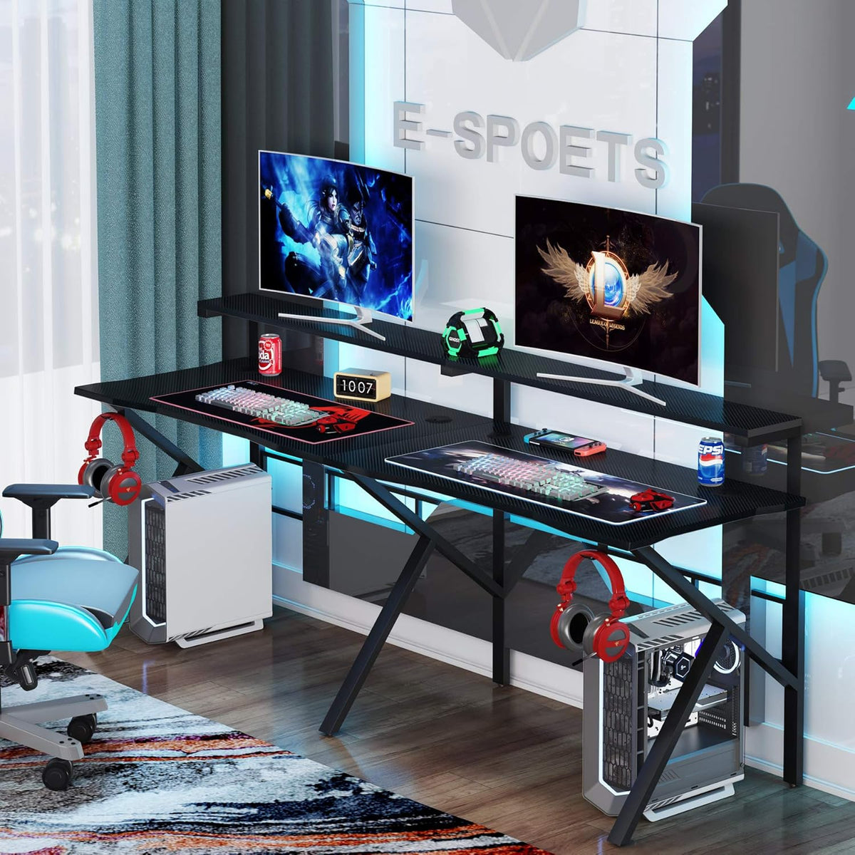 78 inches Double Computer Desk with Hutch Monitor Shelf N56719
