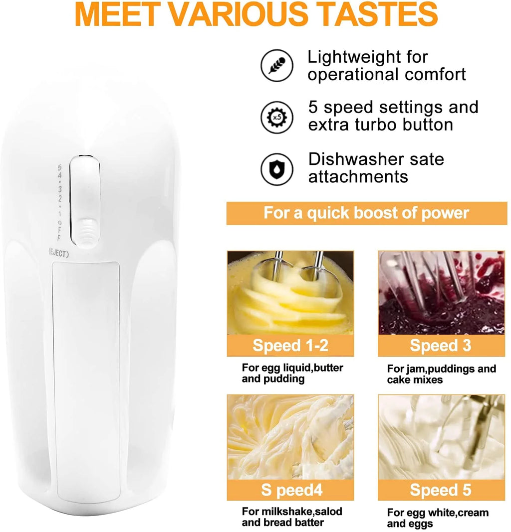 Electric Hand Mixer with Silver Nesting Stainless Steel Mixing Bowl, Measuring Cups and Spoons Whisk Blender V246