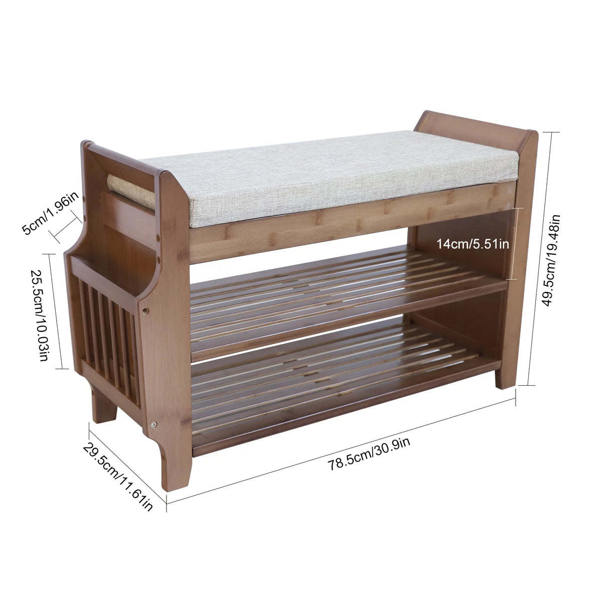 2 Tier Bamboo Shoe Rack Bench with Soft Seat Q3667