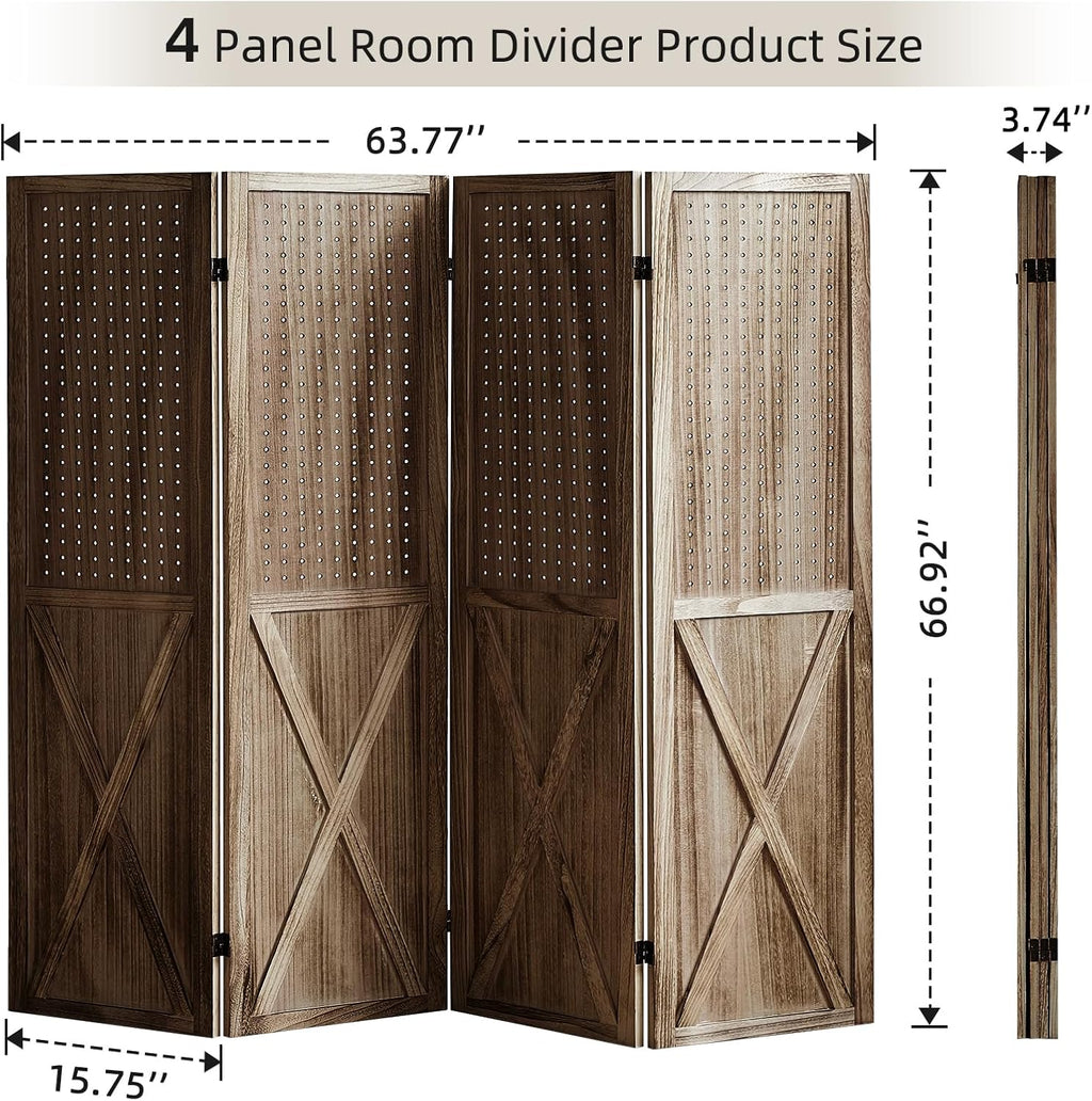 Brown 4 Panel Folding Pegboard Room Divider M195935