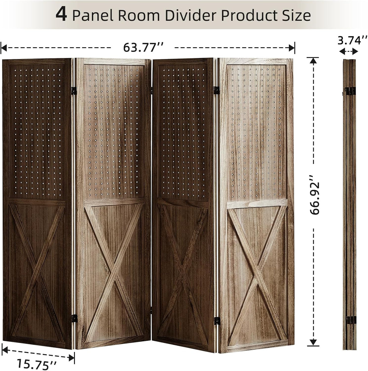 Brown 4 Panel Folding Pegboard Room Divider M195935
