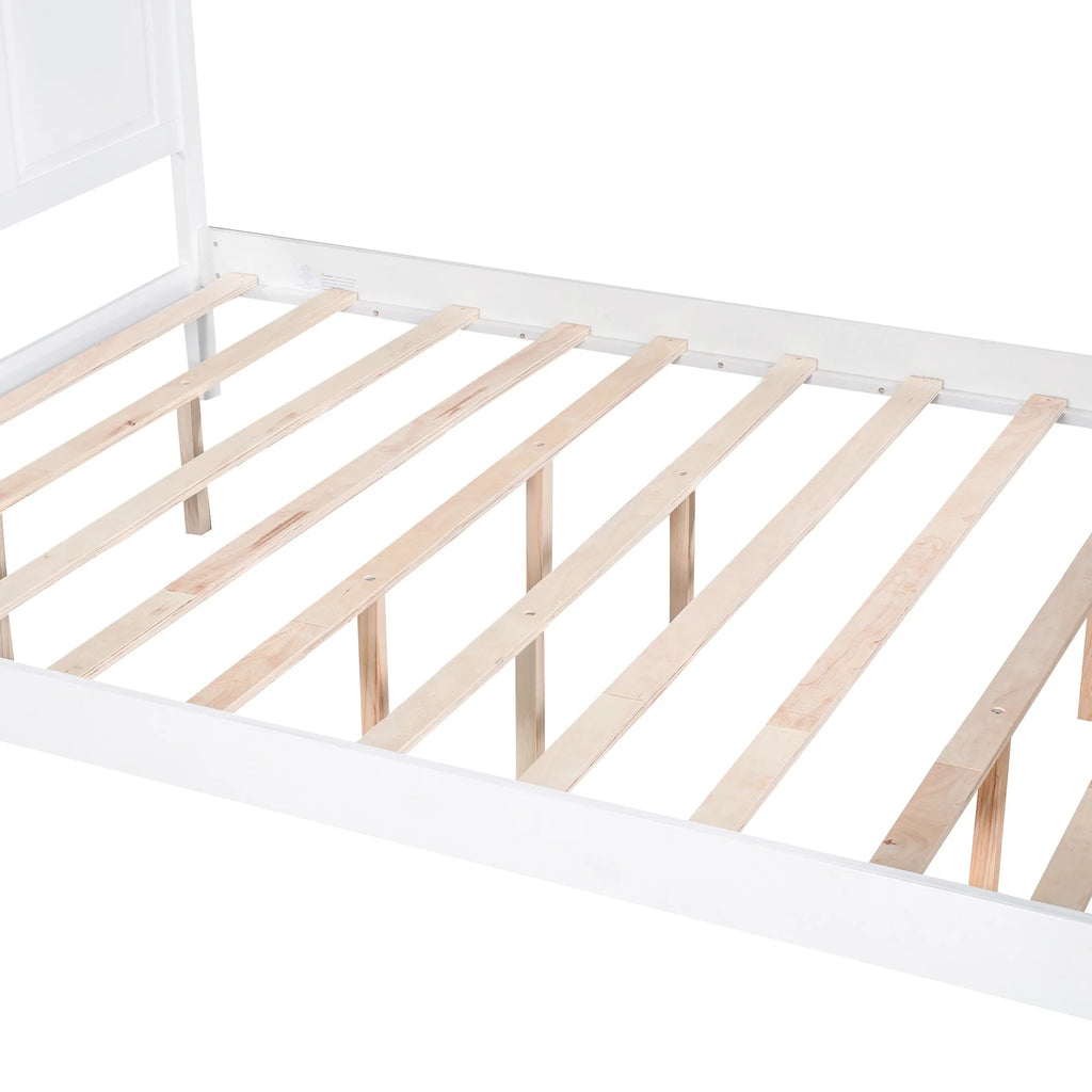 White Wood Queen Size Canopy Platform Bed S517