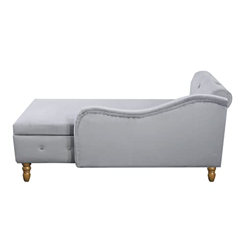 Gray Velvet Upholstered Lounge Chair with Storage and Pillow K176