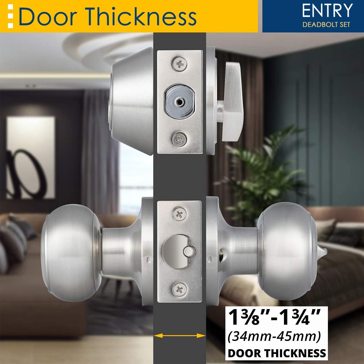 Satin Nickel Entry Door Knob and Deadbolt Combo Pack of 2 Y4241