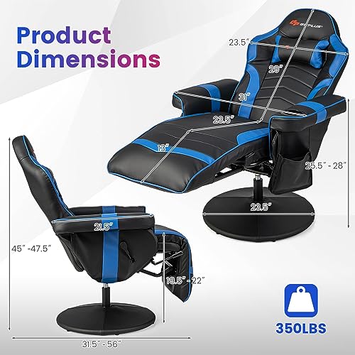 Massage Gaming Chair with Adjustable Backrest and Footrest, Ergonomic High Back PU Leather Swivel Game Chair O141