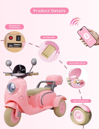 Pink 3 Wheel 12V Electric Ride On Scooter with Storage Compartments C987732