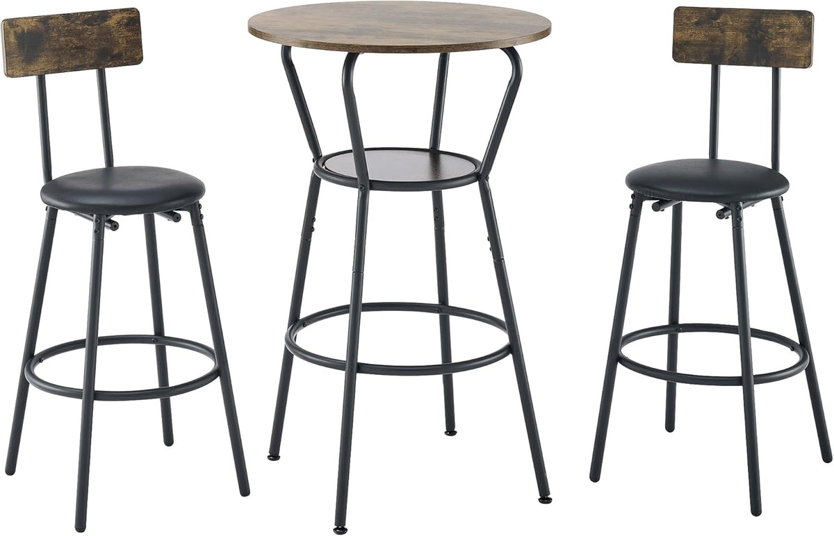 Antique Brown 3-Piece Round Bar Table with 2 Barstools X46193