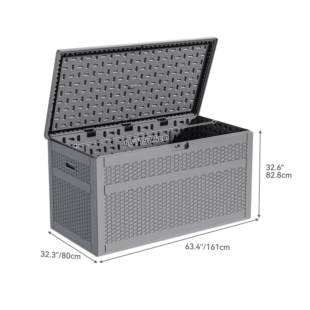 230 Gallon Grey Resin Rattan Outdoor Storage Box W6877