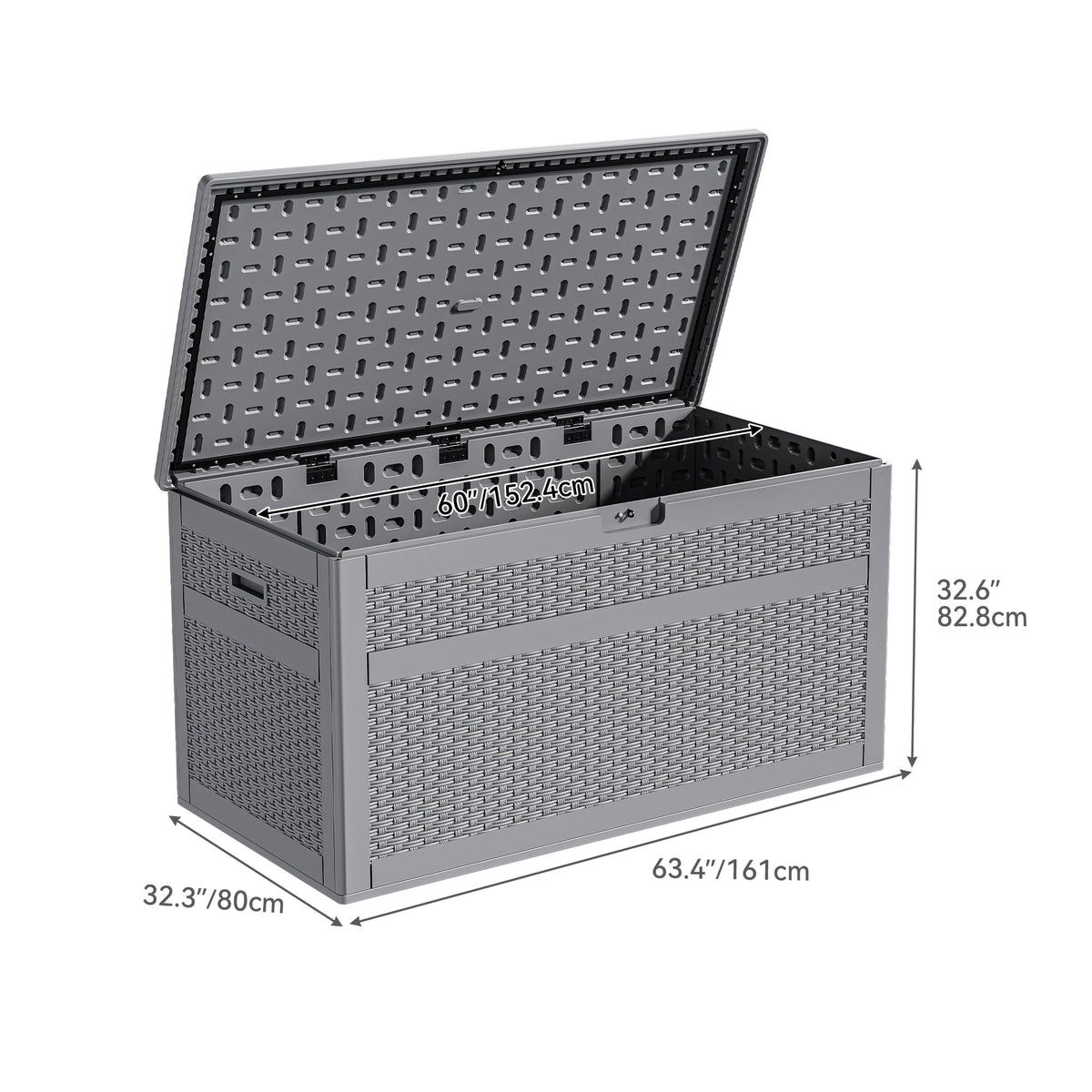 230 Gallon Grey Resin Rattan Outdoor Storage Box W6877