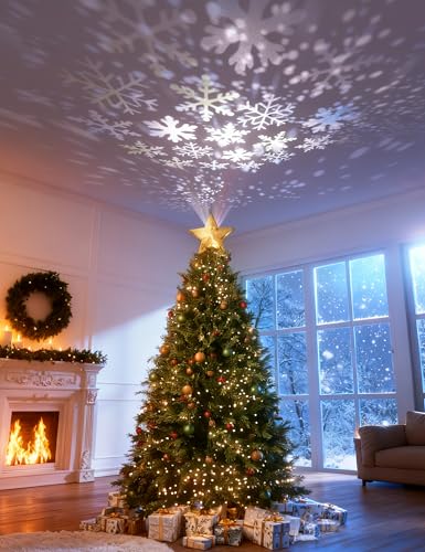 3D Hollow Sparkling Star Christmas Tree Topper with Rotating Projector T260