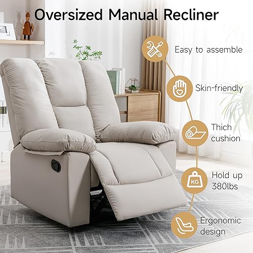 Oversized Dark Grey Manual Recliner Chair R849