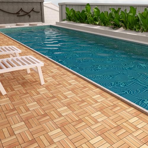 20 Pack Solid Acacia Wood Interlocking Deck Tiles, Golden Teak X2960