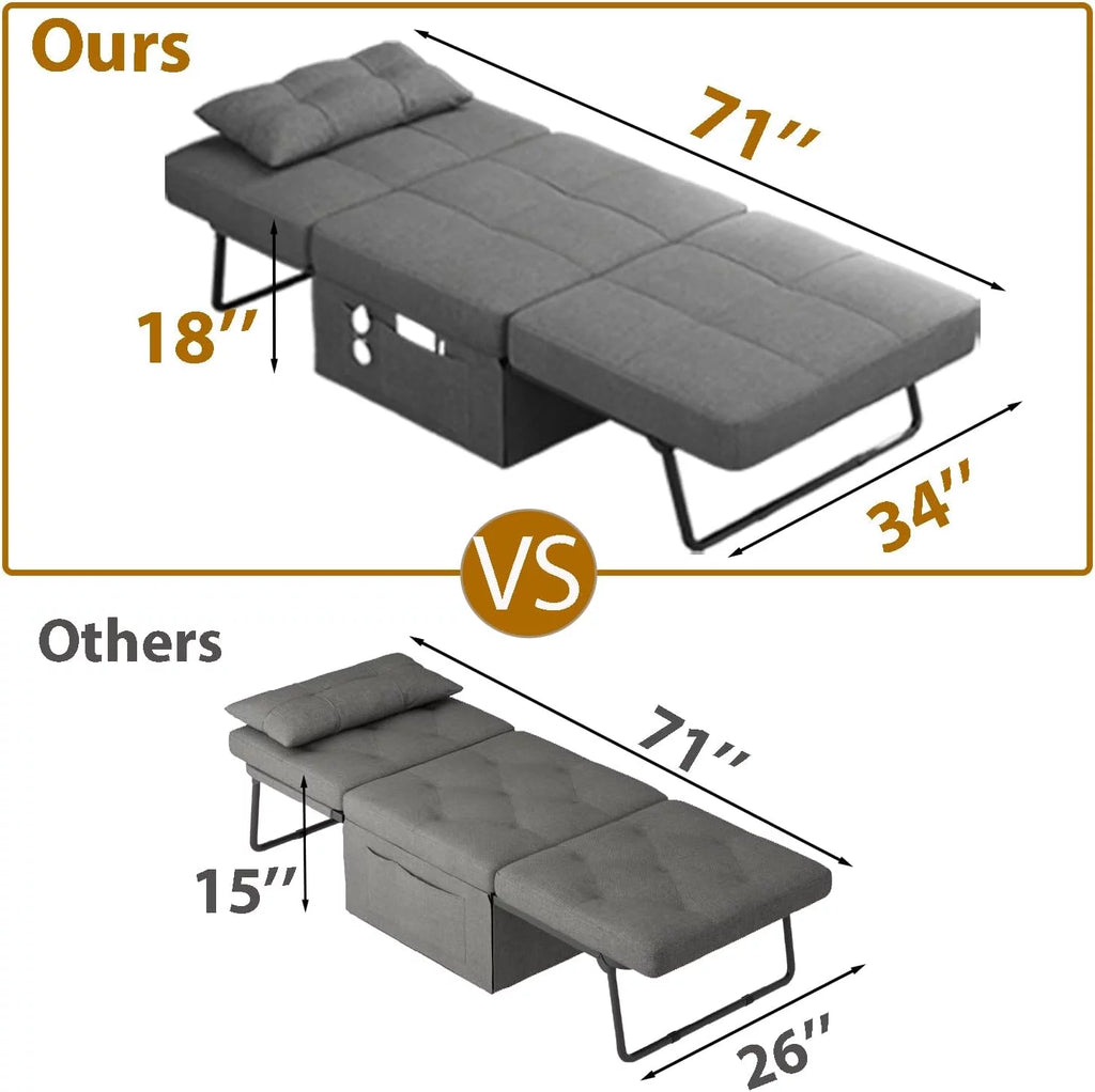 Light Grey 4 in 1 Convertible Sofa Bed with Adjustable Backrest B2785