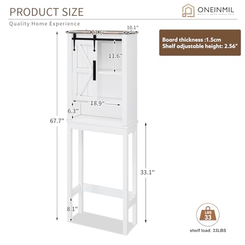 White Over The Toilet Storage Cabinet with Adjustable Shelves & Sliding Barn Doors T744233
