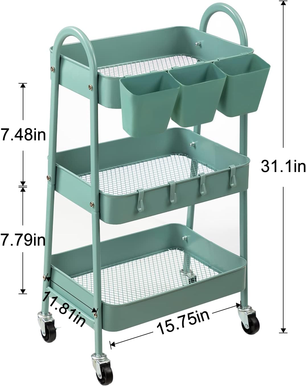 3-Tier Metal Rolling Utility Cart with Lockable Wheels B47706