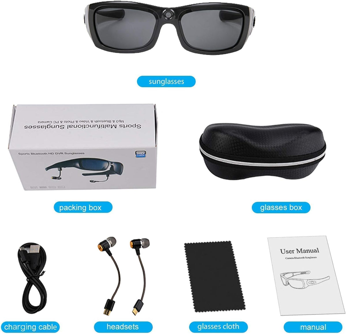 Bluetooth Sunglasses Camera Full HD 1080P Video Sunglasses Sports Action Camera with Polarized UV Protection Safety Lenses G895