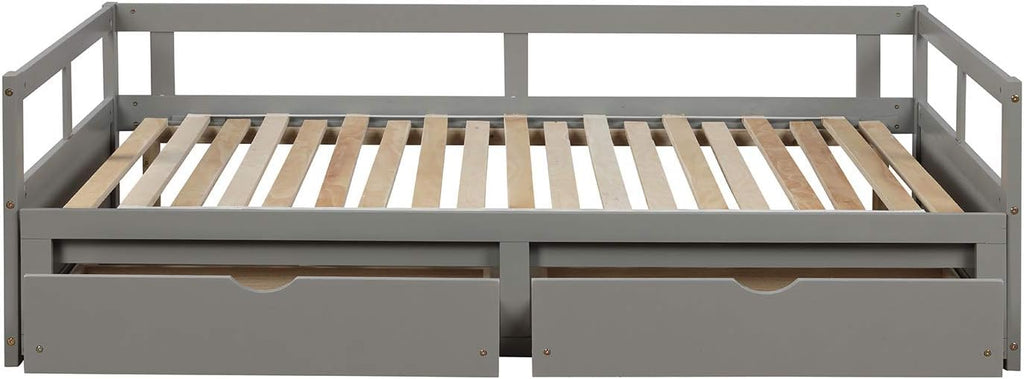 Grey Wooden Daybed with Trundle Bed and Two Storage Drawers S78073