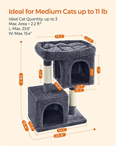 Light Gray Cat Tree with 2 Cat Caves and Scratching Post U638