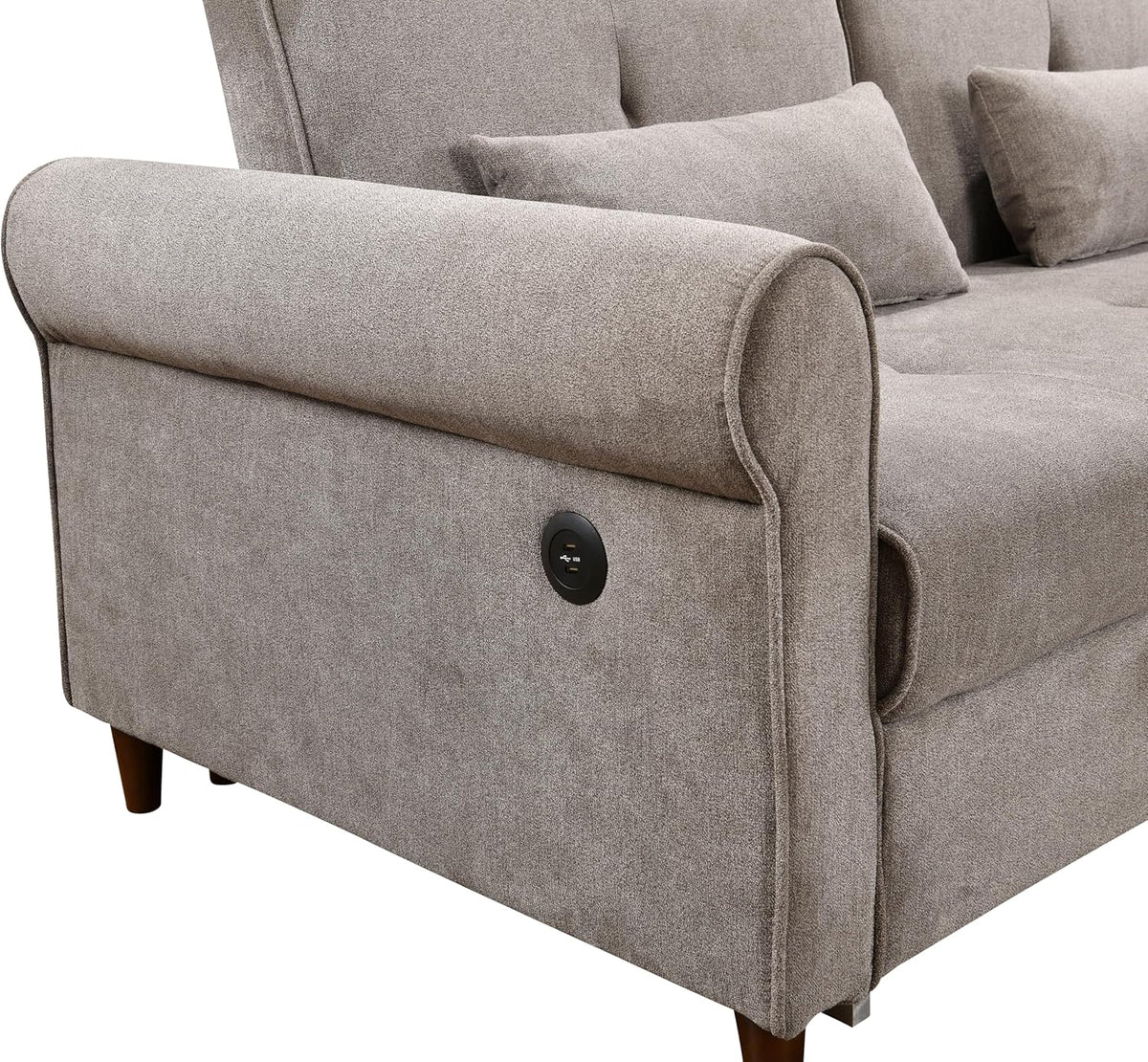 Brown Fabric Convertible Sleeper Sofa Bed with Pullout Bed and 2 Pillows X960