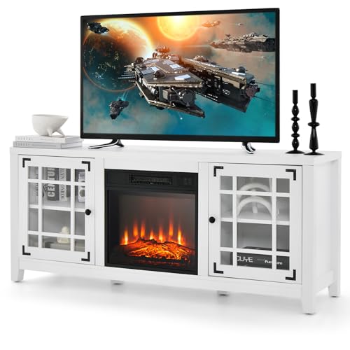 White 58" Wooden Electric Fireplace TV Stand H925166