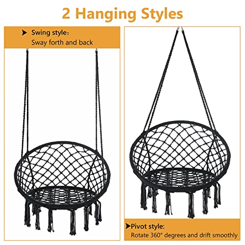 Black Macrame Hanging Swing Chair Set of 2 I24440