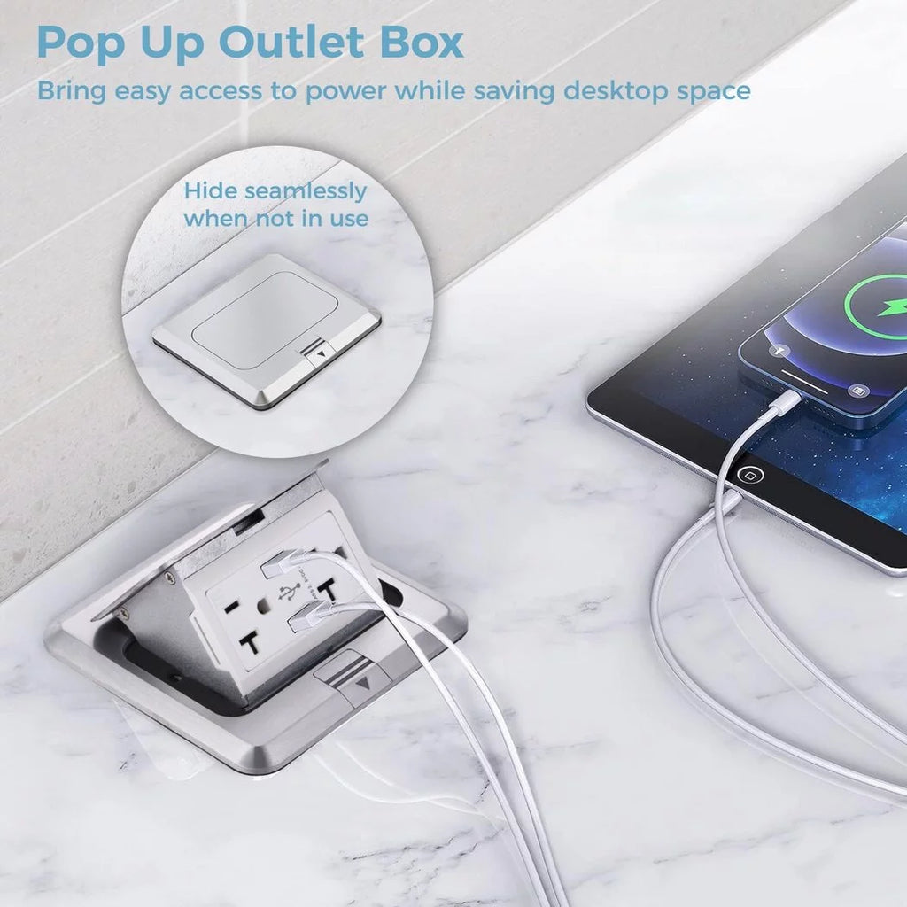 Waterproof Electrical Recessed Outlet Box with 20A Tamper-Resistant Receptacle & 4.8A USB Chargers N185