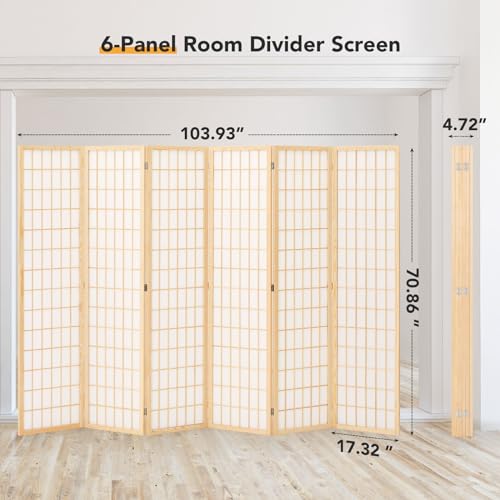 6 Panel Natural Wood Room Divider K385