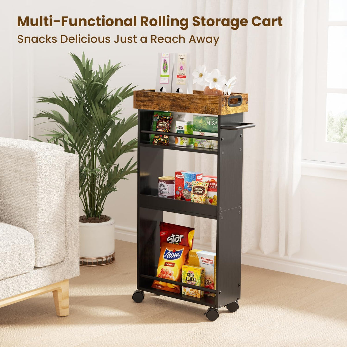 Slim 4 Tier Rolling Storage Cart with Handle E859343