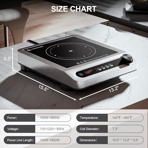 1800W Commercial Induction Cooktop with 3 Hours Timer W764105