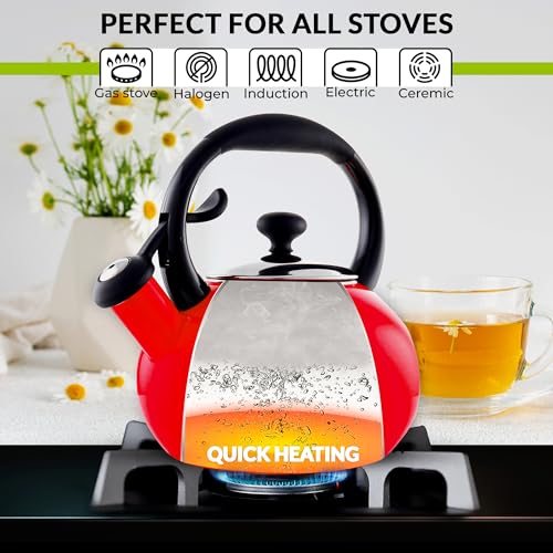 1.8 QT Red Enamel on Carbon Steel Whistling Kettle R334145