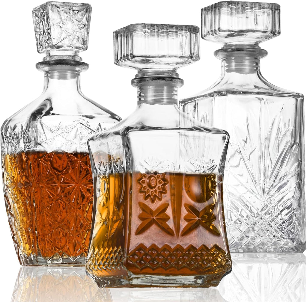 Glass Whiskey Decanter Set of 3 (28oz*2, 31oz*1) R976000