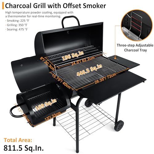 13 Pcs Charcoal Grill with Offset Smoker C845