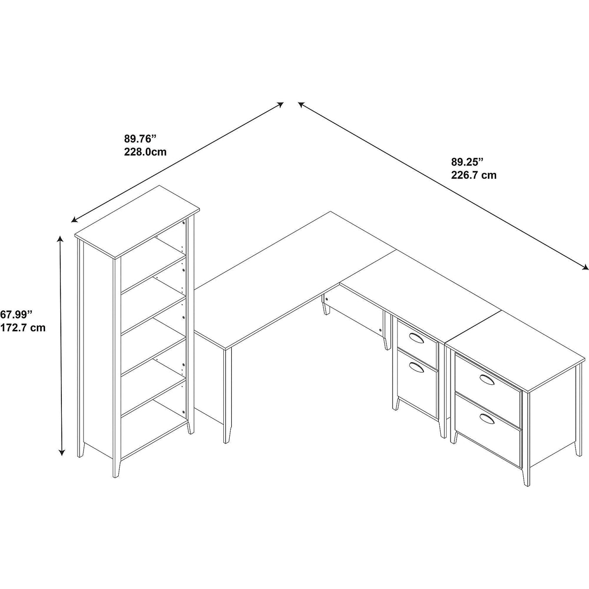 60W L Desk with Bookcase and Lateral File O878740