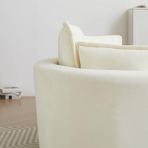 White Sherpa Fabric Swivel Barrel Chair with Storage Ottoman L199