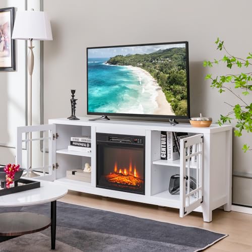 White 58" Wooden Electric Fireplace TV Stand H925166