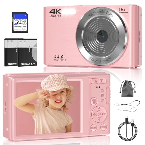 Blue 44MP Digital Point and Shoot Camera with 64GB SD Card Z4128