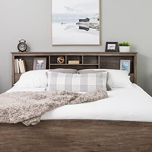 Drifted Gray Wood King Size Bookcase Headboard T673