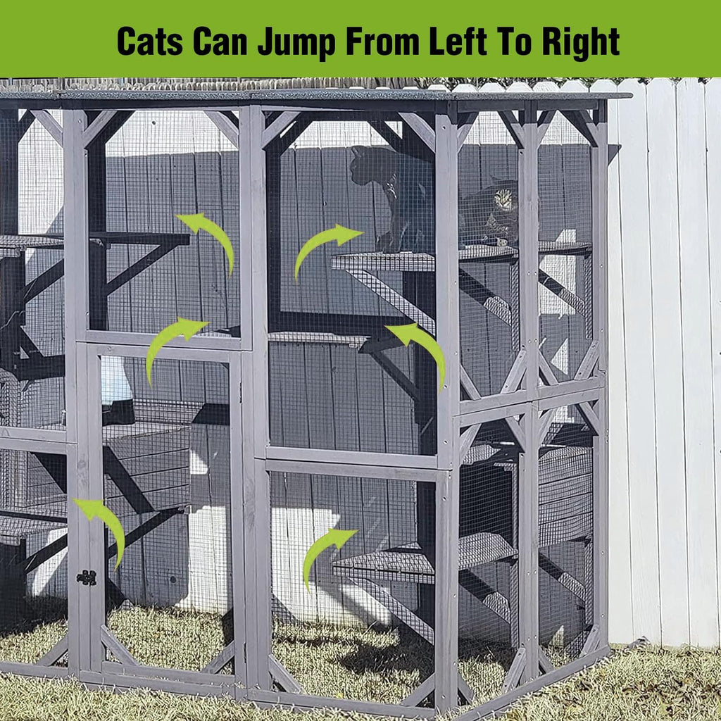 Large Cat House Outdoor Cat Enclosure with Door, Platform & Small House P558736