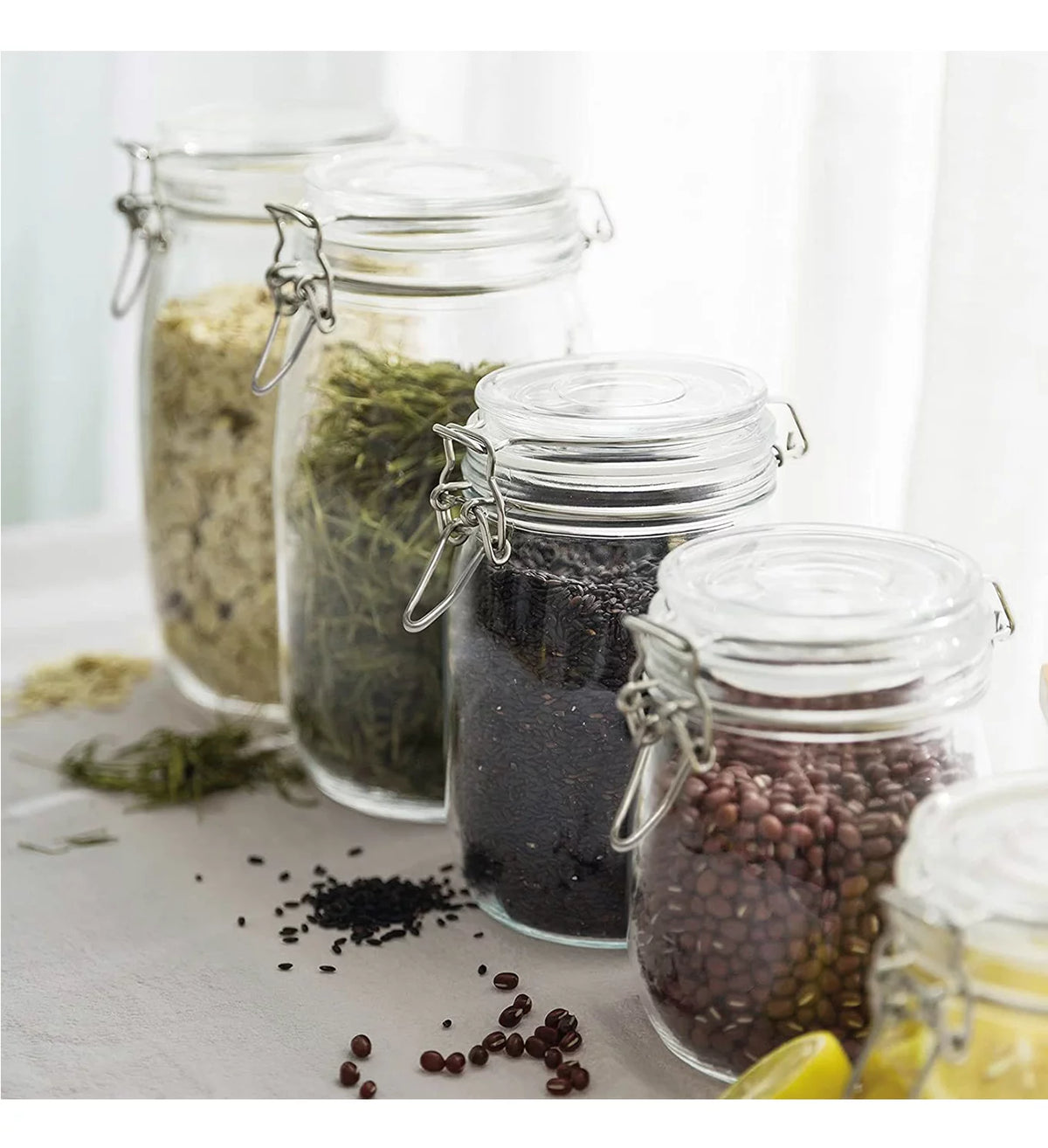 34oz Glass Jars with Airtight Lids, Wide Mouth Mason Jars, 4 Pack D5946