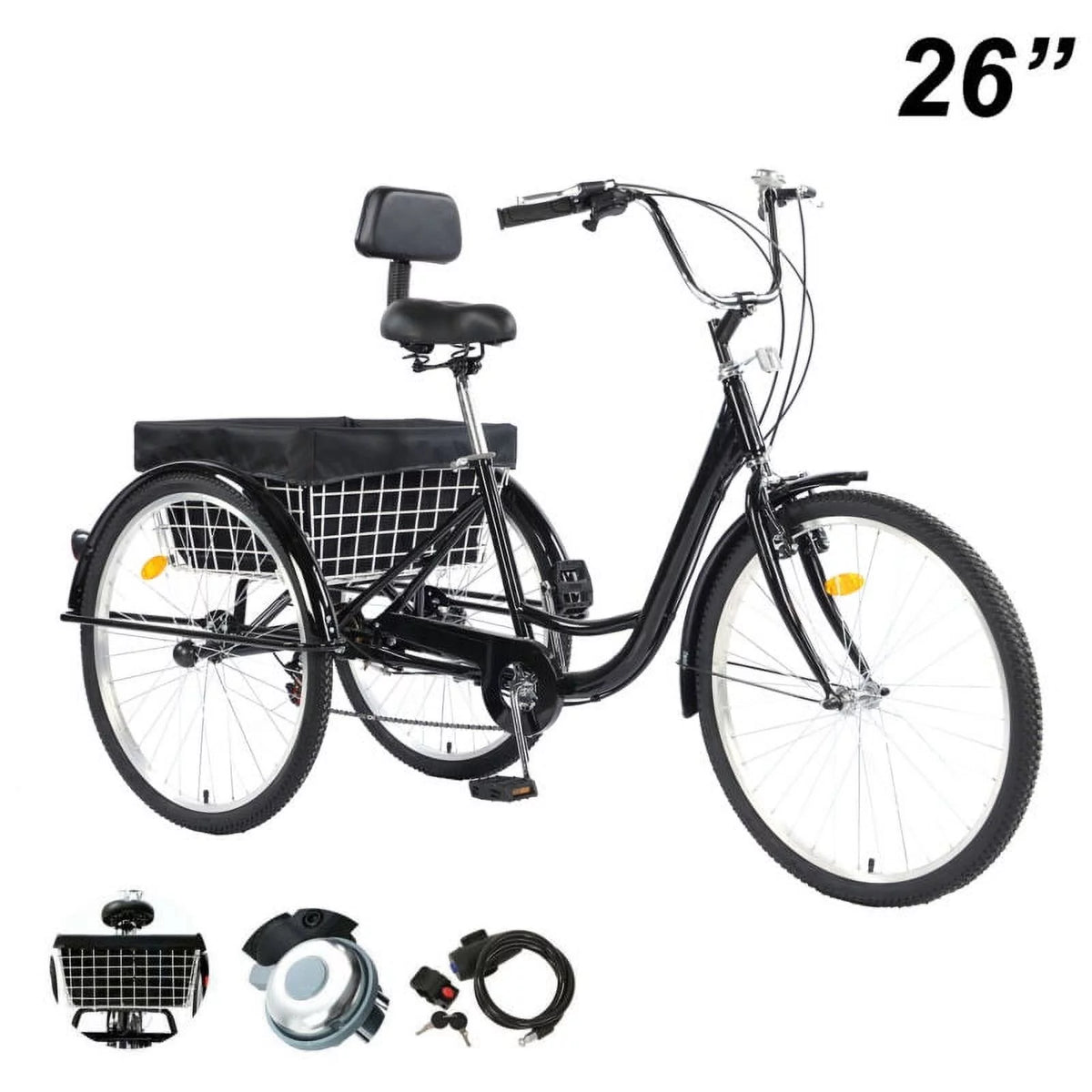 26 Inch 7-Speed 3-Wheel Bike (Black) Q109