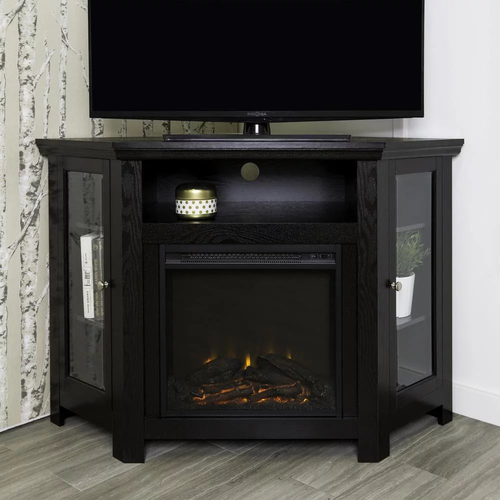 Black Corner Fireplace TV Stand V594